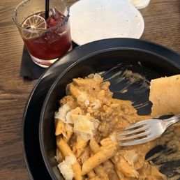Bolognese pasta and a hibiscus margarita Bolognese pasta and a hibiscus margarita
