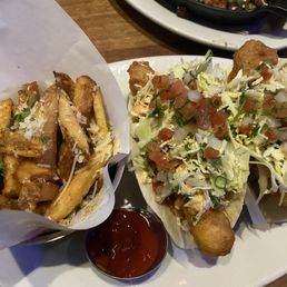 Fish tacos with garlic Parmesan fries Fish tacos with garlic Parmesan fries