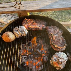 Farmington Locker - Grilling the meat with potatoes, bought from Locker!!