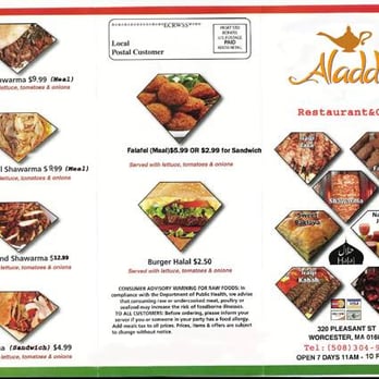Aladdin - Back of the Menu - Halal Near Me - Worcester, Massachusetts