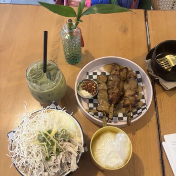 Sapha Kafae - Congee (chicken and ground pork) Pork skewers with sticky rice. - Cafes Near Me - Sacramento, California Sapha Kafae - Congee (chicken and ground pork) Pork skewers with sticky rice. - Cafes Near Me - Sacramento, California