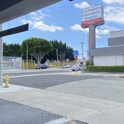 Los Angeles Community Hospital - Leaving parking structure, heading across to hospital.