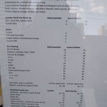 Nicee Dry Cleaner - Price list - Dry Cleaning Near Me