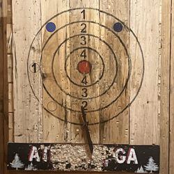Bury the Hatchet Axe Throwing Atlanta - Not the best throwing technique, but the knife stuck!
