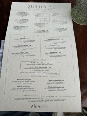 Menu photo 1 The Sur House Big Sur, CA Menu photo 1 The Sur House Big Sur, CA