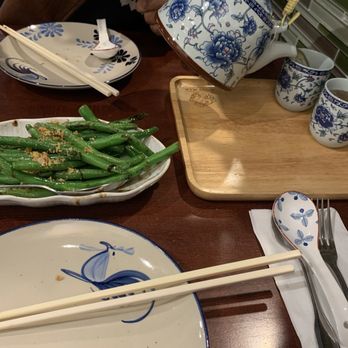 Aroy Mak Thai Food - Stir-Fried Green Beans in garlic sauce and a pot of cream earl grey tea - Thai Near Me - Seattle, Washington Aroy Mak Thai Food - Stir-Fried Green Beans in garlic sauce and a pot of cream earl grey tea - Thai Near Me - Seattle, Washington
