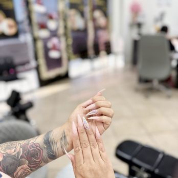 No1 Nails Spa - Full set stiletto long with powder pink nails. - Nail Salons Near Me - Long Beach, California