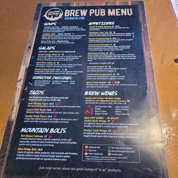 Appalachian Brewing Company - Front of menu - Breweries Near Me - Gettysburg, Pennsylvania