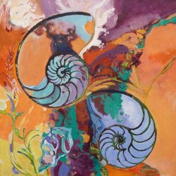 Sandra Baker-Hinton Artist Studio - Beach Treasures in an acrylic and one of several media you will find in this shop. Bright, tropical in color.