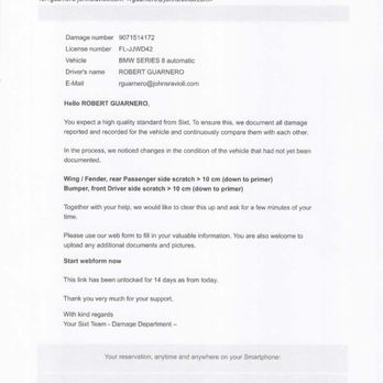 SIXT - copy of e-mail Sixt is claiming I did. - Car Rental Near Me - Queens, New York SIXT - copy of e-mail Sixt is claiming I did. - Car Rental Near Me - Queens, New York