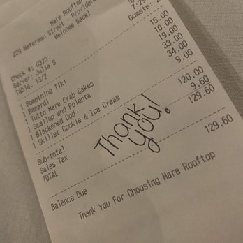 Mare Rooftop - The waitstaff said "thank you" more than enough. - Seafood Near Me - Providence, Rhode Island
