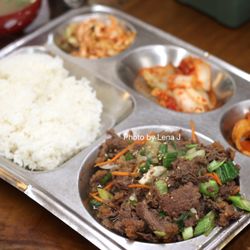 No. 6. Bool-Go-Kee 불고기백반 ($14) - bulgogi served with rice and banchan