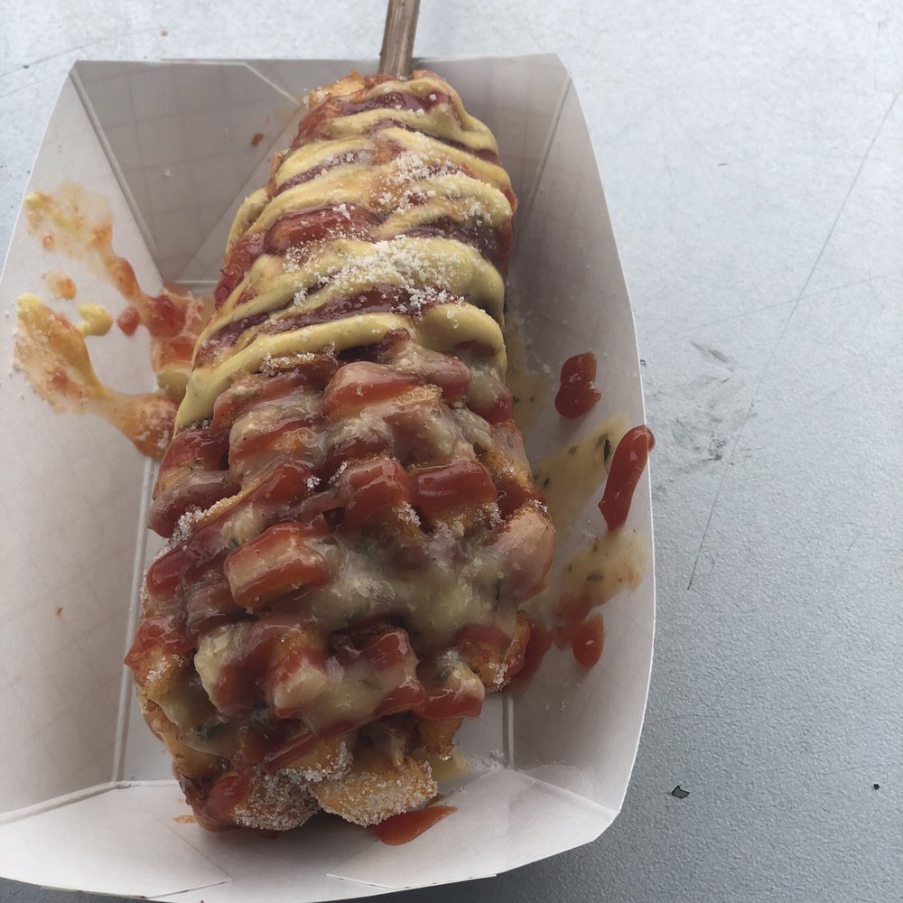 CrunCheese - Mozzarella and Hot Dog with Potato, Sugar and tons of sauces.... - Korean Near Me - Orlando, Florida CrunCheese - Mozzarella and Hot Dog with Potato, Sugar and tons of sauces.... - Korean Near Me - Orlando, Florida