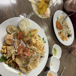 Jalea Tullpa (left front) Ceviche Tradiconal (right rear)