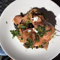 Trivium - Sautéed mushrooms with poached eggs and pesto (the salmon was an add on)
