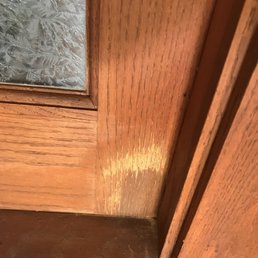 Sanded off our stain down to nothing and had to try to match it only after I complained. Sanded off our stain down to nothing and had to try to match it only after I complained.