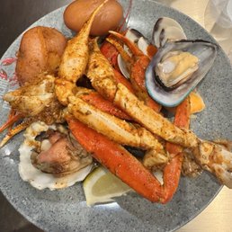 Various seafood items from buffet table Various seafood items from buffet table