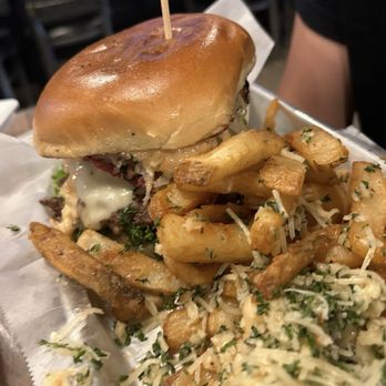 INC 82 Brewing - Inc 82 burger with Garlic fries - Breweries Near Me - Dublin, California