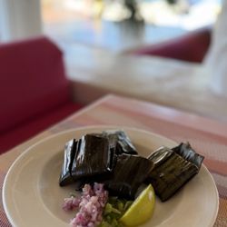 El Caribeno Restaurant - Tamales on the breakfast buffet.