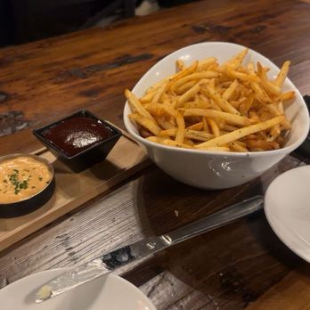 Our Table American Bistro - Crispy House Fries, Sea Salt, choice of (3) Sauces - New American Near Me - Bargersville, Indiana Our Table American Bistro - Crispy House Fries, Sea Salt, choice of (3) Sauces - New American Near Me - Bargersville, Indiana
