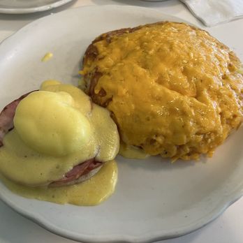 Original Pancake House - 1/2 Order Eggs Benedict with Hash browns and Cheese - Breakfast & Brunch Near Me - Madison, Wisconsin