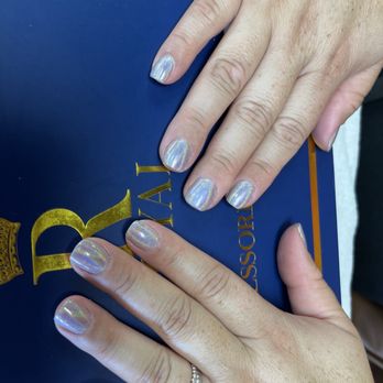 Nail Galleria - Light pink gel with silver chrome - Nail Salons Near Me - Sunnyvale, California Nail Galleria - Light pink gel with silver chrome - Nail Salons Near Me - Sunnyvale, California