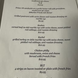 a menu for hot sandwiches
