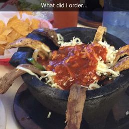 Molcajete, it's a great mix of fajitas with cheese and a special sauce. Molcajete, it's a great mix of fajitas with cheese and a special sauce.
