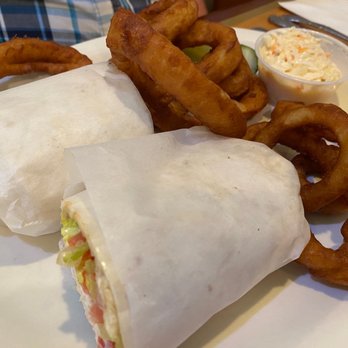Alexis Diner - Chicken Salad Wrap with onion rings. - Diners Near Me - Newburgh, New York Alexis Diner - Chicken Salad Wrap with onion rings. - Diners Near Me - Newburgh, New York