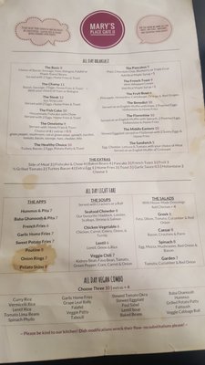 Menu photo 1 Mary's Place Cafe II Halifax, NS