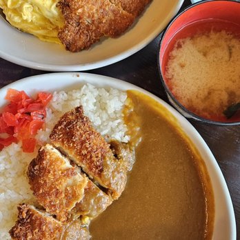 Ojiya - Tanaka Rice with tonkatsu + chicken katsu curry. Both come with miso soup and salad! - Japanese Near Me - Torrance, California Ojiya - Tanaka Rice with tonkatsu + chicken katsu curry. Both come with miso soup and salad! - Japanese Near Me - Torrance, California