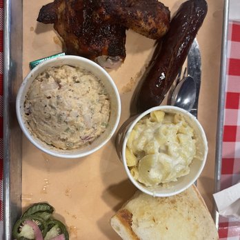 Canyons Barbeque - 2 meat combo. Chicken. Hot link. Potato salad. Mac n cheese. Garlic bread - Barbeque Near Me - Castro Valley, California Canyons Barbeque - 2 meat combo. Chicken. Hot link. Potato salad. Mac n cheese. Garlic bread - Barbeque Near Me - Castro Valley, California