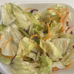 House salad -- limp lettuce (not fresh or crisp) with browned edges. Gross! House salad -- limp lettuce (not fresh or crisp) with browned edges. Gross!