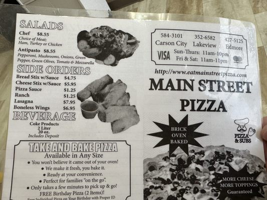 Menu photo 2 Main Street Pizza Edmore, MI Menu photo 2 Main Street Pizza Edmore, MI