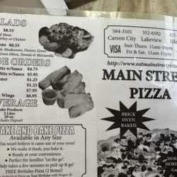 Main Street Pizza - Menu