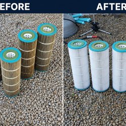 The Pool Shack - Before and after swimming pool cartridge filter cleaning completed by The Pool Shack in the Phoenix area.