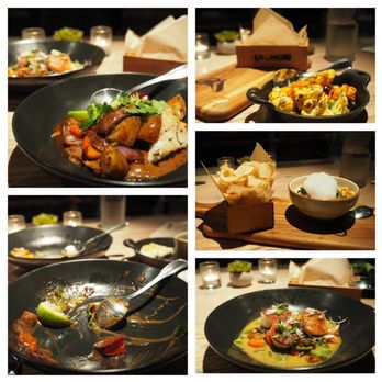 Lechon - Starting in the upper left going clockwise: Lomo Saltado, cauliflower, ceviche, scallops. - Tapas Bars Near Me - Portland, Oregon Lechon - Starting in the upper left going clockwise: Lomo Saltado, cauliflower, ceviche, scallops. - Tapas Bars Near Me - Portland, Oregon