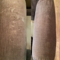 Oxi Fresh Carpet Cleaning - Couch arm: before and after picture