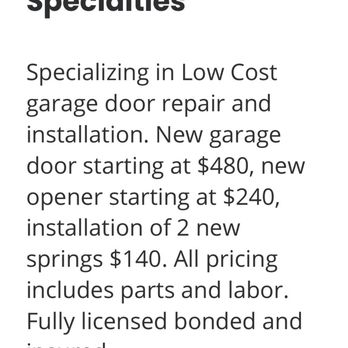 Desert Valley Garage Door Services - Price quote on his page but he wanted $240 plus $20 for rollers - Garage Door Services Near Me - Las Vegas, Nevada
