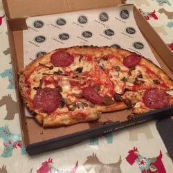 Base Wood Fired Pizza - Squashed 13 inches pizza! What happened to the other half??? They advertise as Porcini mushroom??? Obviously they never seen one
