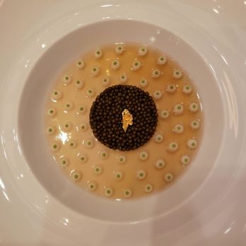 Joel Robuchon - Le Caviar Imperial – Ossetra carviar served atop of crab in a crustacean gelee dotted with cauliflower puree - French Near Me - Las Vegas, Nevada