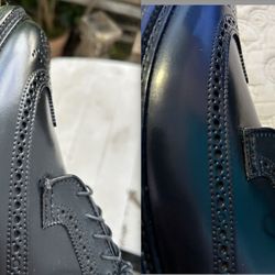 Factotum Shoe & Leather Repair - Before (left), after fix (right) - you can see the seam fixed and glue removed