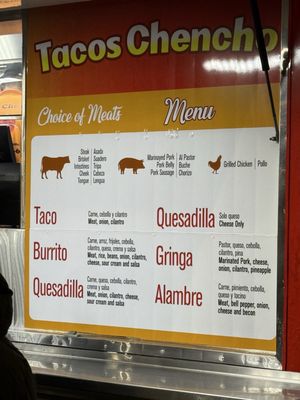 Menu photo 2 Tacos Chencho San Jose, CA
