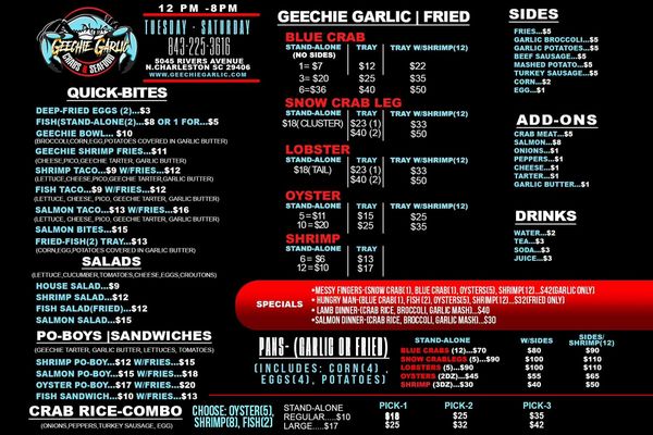Menu photo 1 Geechie Garlic Crabs & Seafood Hanahan, SC Menu photo 1 Geechie Garlic Crabs & Seafood Hanahan, SC