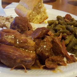 Bobby's Homestyle Cooking - Pork roast w rice & gravy and green beans.