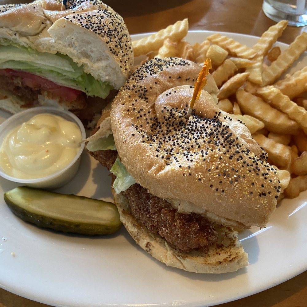 Varney's Restaurant - Fish sandwich with Long Island deli style poppy seed roll - Seafood Near Me - Brookhaven, New York Varney's Restaurant - Fish sandwich with Long Island deli style poppy seed roll - Seafood Near Me - Brookhaven, New York