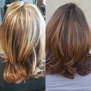 Union Salon South - Before and after, went from natural hot streaky mess to elegant glow. Thank you Tiffany - Hair Salons Near Me - Pasadena, California