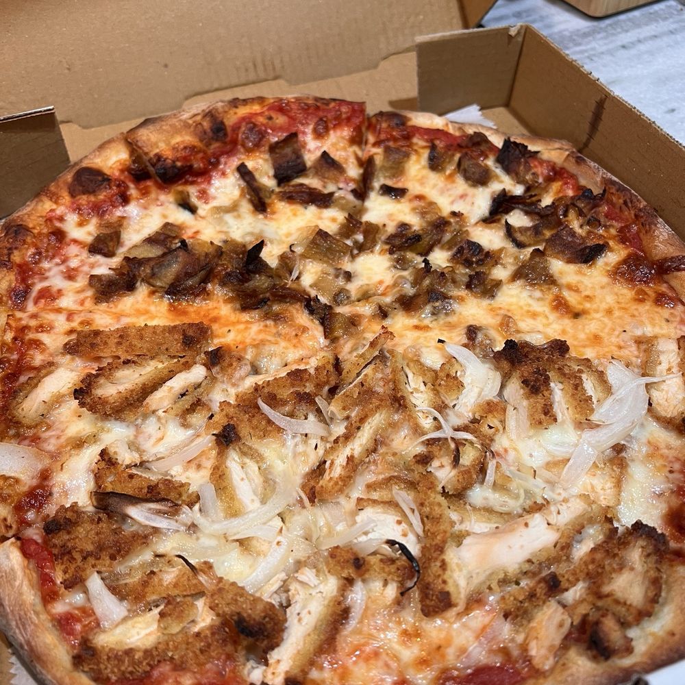 Half eggplant half chicken parm and onion