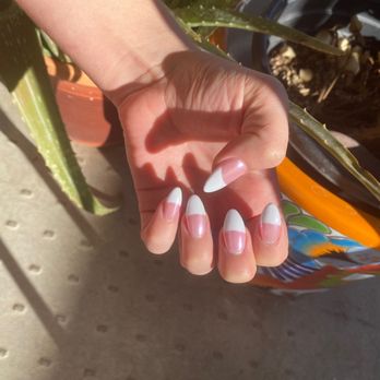 Palace Nail Lounge - I got almond French tips with the white chrome over the whole nail and it's a princess vibe ! - Nail Salons Near Me - Mesa, Arizona
