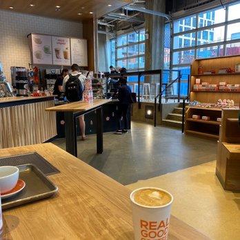 Compass Coffee - Almond milk latte and giant gorgeous interior - Coffee & Tea Near Me - Washington, DC, District of Columbia